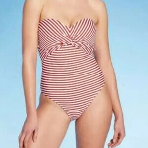Swimsuit KONA SOL Red Stripe One Piece Strapless Swimsuit S 4-6 with Strap
